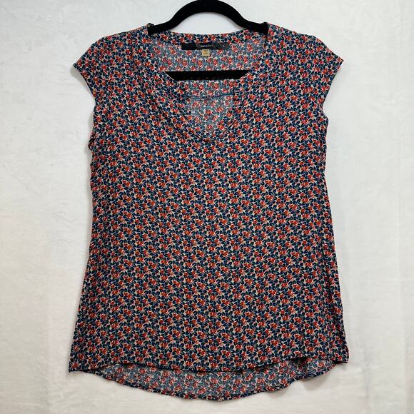 Fun2Fun‎ Berry Print V-Neck Short Sleeve Shirt Small Top Blouse Red & Blue Cute - Picture 1 of 7